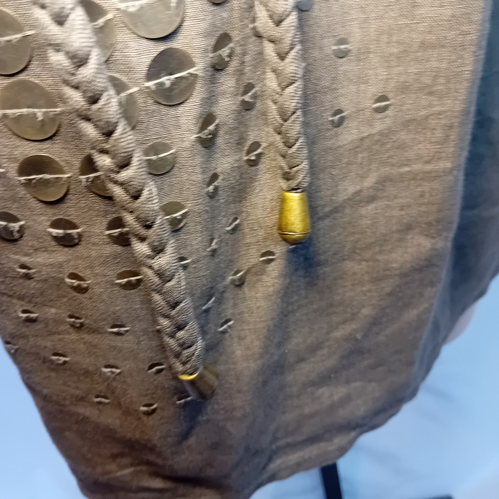 Signal Linen Sequin Studded Grommet Sleeveless Top Olive Green Bohemian Work XL - Picture 10 of 16